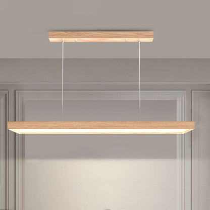 Modern Minimalist Rectangular Iron Solid Wood PVC LED Chandeliers Island Light For Bedroom