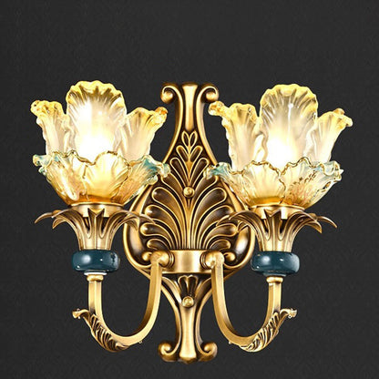 Traditional French Flower-Shaped Copper Glass 1/2-Light Wall Sconce Lamp For Bedroom