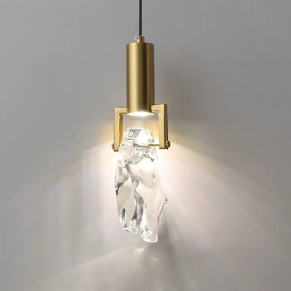 Modern Minimalist Iceberg Iron Copper Crystal LED Pendant Light For Bedroom