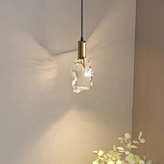Modern Minimalist Iceberg Iron Copper Crystal LED Pendant Light For Bedroom