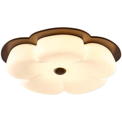 Traditional Vintage Flower Shape Solid Wood Iron PE LED Flush Mount Ceiling Light For Bedroom