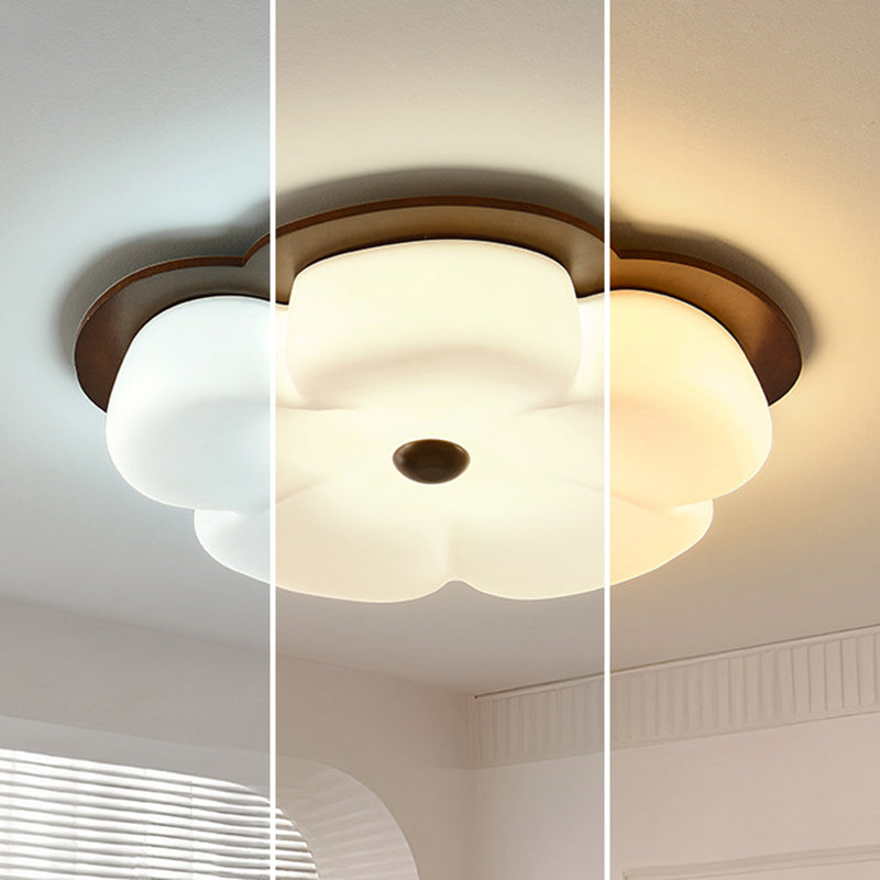 Traditional Vintage Flower Shape Solid Wood Iron PE LED Flush Mount Ceiling Light For Bedroom