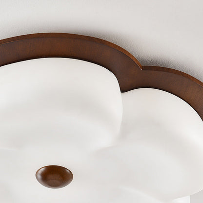Traditional Vintage Flower Shape Solid Wood Iron PE LED Flush Mount Ceiling Light For Bedroom