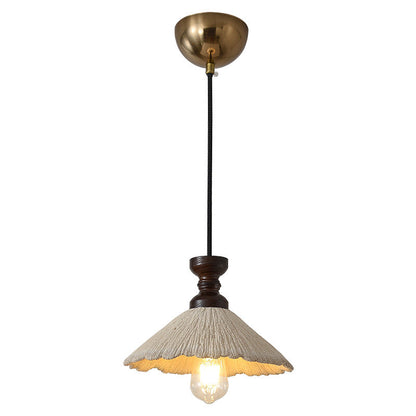 Traditional Vintage Conical Solid Wood Iron Micro Cement 1/3-Light Chandelier For Dining Room