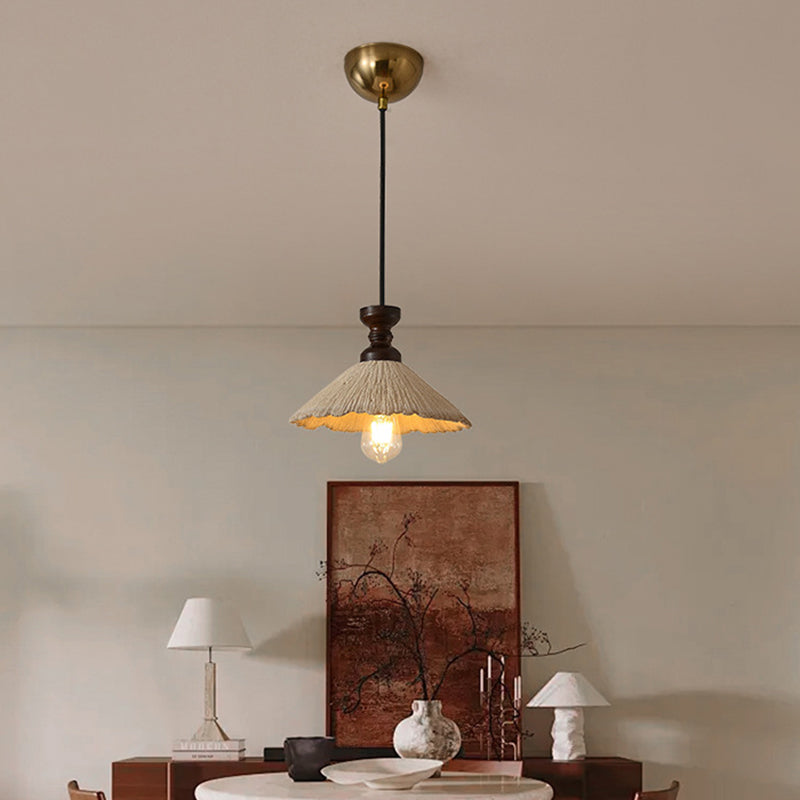 Traditional Vintage Conical Solid Wood Iron Micro Cement 1/3-Light Chandelier For Dining Room