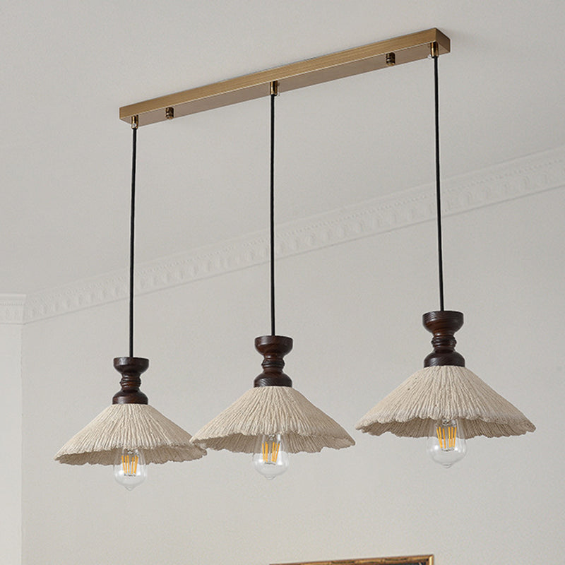 Traditional Vintage Conical Solid Wood Iron Micro Cement 1/3-Light Chandelier For Dining Room