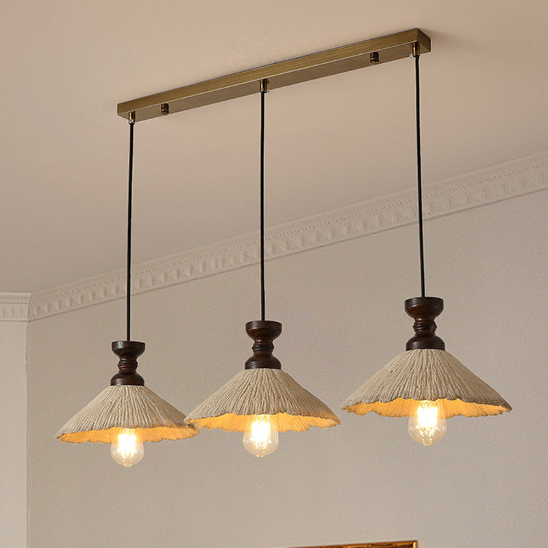 Traditional Vintage Conical Solid Wood Iron Micro Cement 1/3-Light Chandelier For Dining Room