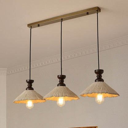 Traditional Vintage Conical Solid Wood Iron Micro Cement 1/3-Light Chandelier For Dining Room