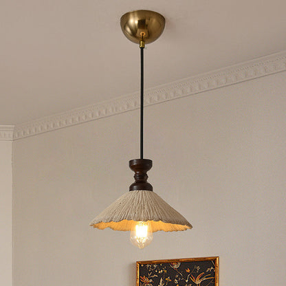 Traditional Vintage Conical Solid Wood Iron Micro Cement 1/3-Light Chandelier For Dining Room