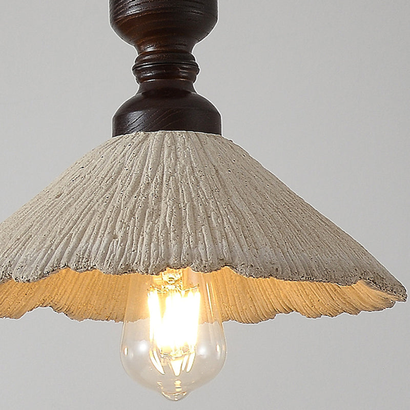 Traditional Vintage Conical Solid Wood Iron Micro Cement 1/3-Light Chandelier For Dining Room