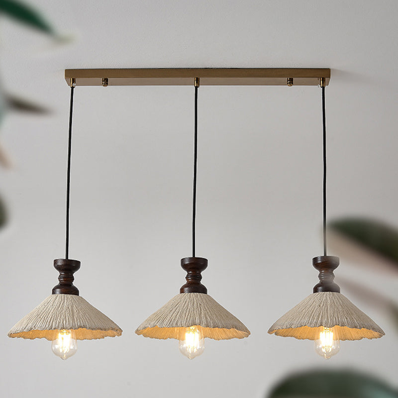 Traditional Vintage Conical Solid Wood Iron Micro Cement 1/3-Light Chandelier For Dining Room