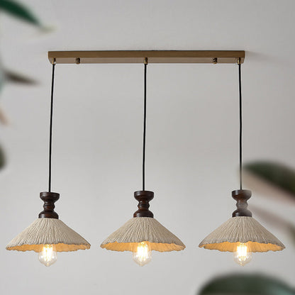 Traditional Vintage Conical Solid Wood Iron Micro Cement 1/3-Light Chandelier For Dining Room