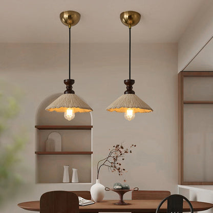 Traditional Vintage Conical Solid Wood Iron Micro Cement 1/3-Light Chandelier For Dining Room