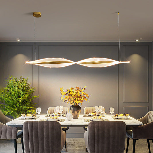 Traditional Luxury Wavy Line Iron Acrylic LED Chandelier Island Light For Dining Room