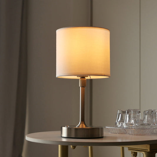 Modern Minimalist Liftable Cylindrical Metal Fabric 1-Light Table Lamp for Bedroom
