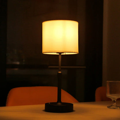 Modern Minimalist Liftable Cylindrical Metal Fabric 1-Light Table Lamp for Bedroom