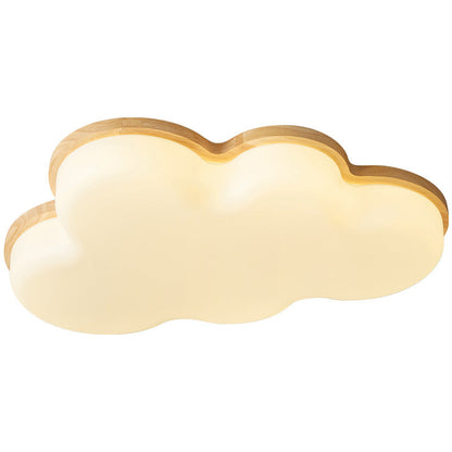 Modern Minimalist Kids Cloud-Shaped Rubberwood Acrylic LED Flush Mount Ceiling Light For Bedroom