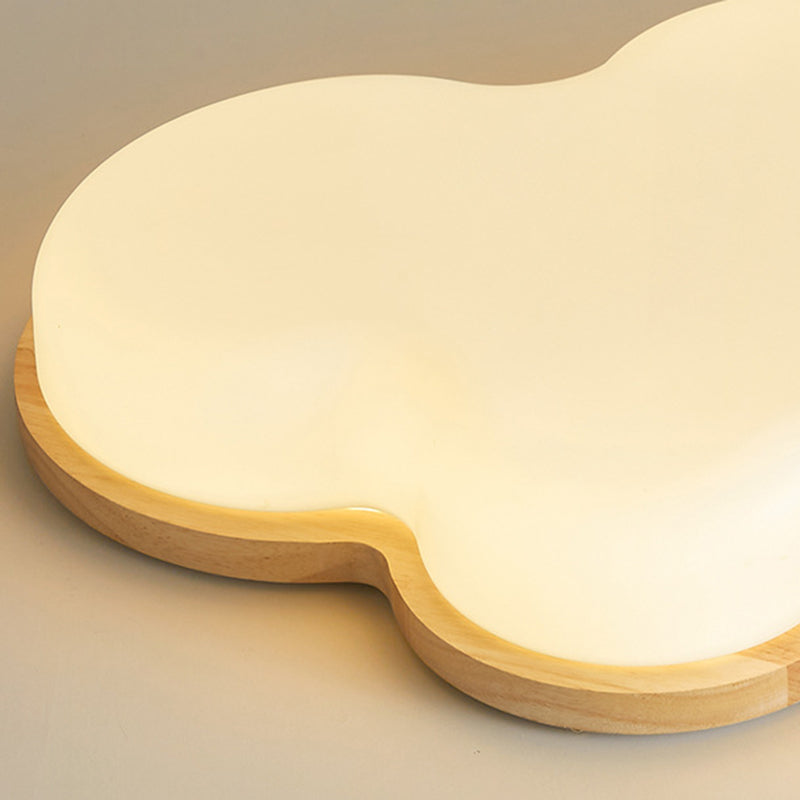 Modern Minimalist Kids Cloud-Shaped Rubberwood Acrylic LED Flush Mount Ceiling Light For Bedroom