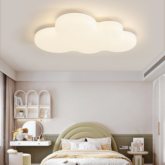 Modern Minimalist Kids Cloud-Shaped Rubberwood Acrylic LED Flush Mount Ceiling Light For Bedroom