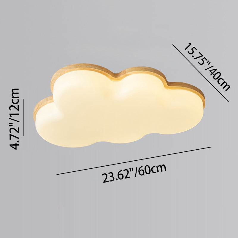 Modern Minimalist Kids Cloud-Shaped Rubberwood Acrylic LED Flush Mount Ceiling Light For Bedroom