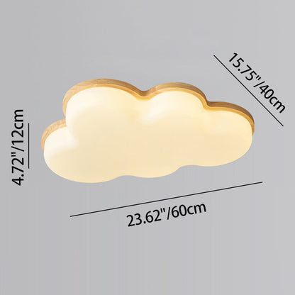 Modern Minimalist Kids Cloud-Shaped Rubberwood Acrylic LED Flush Mount Ceiling Light For Bedroom