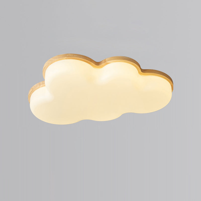 Modern Minimalist Kids Cloud-Shaped Rubberwood Acrylic LED Flush Mount Ceiling Light For Bedroom