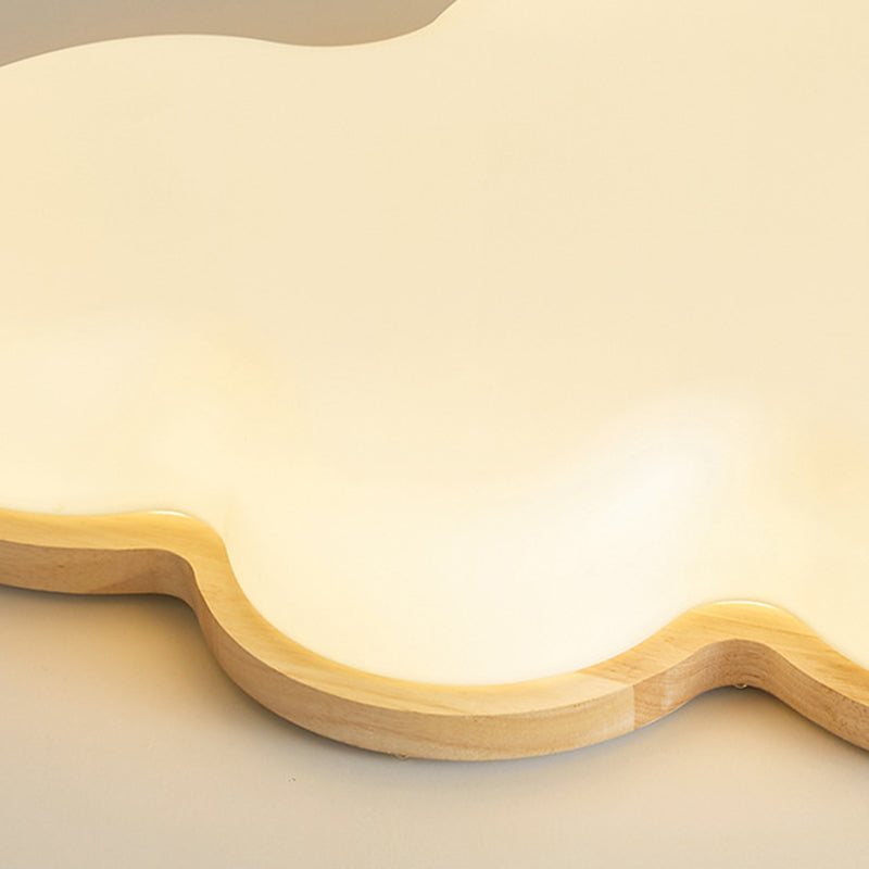 Modern Minimalist Kids Cloud-Shaped Rubberwood Acrylic LED Flush Mount Ceiling Light For Bedroom
