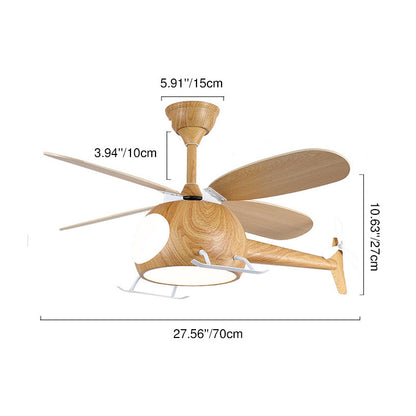 Contemporary Creative Kids Airplane-Shaped Wooden Iron Acrylic LED Downrods Ceiling Fan Light For Bedroom