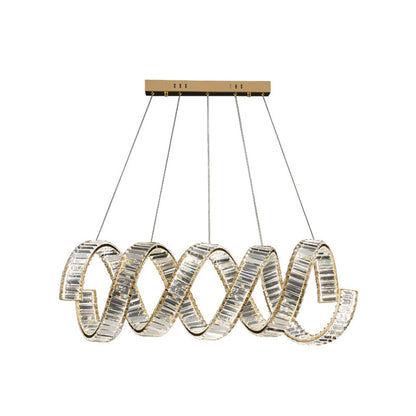 Traditional Luxury Circular Spring-Shaped Stainless Steel Iron Crystal LED Chandeliers Island Light For Dining Room