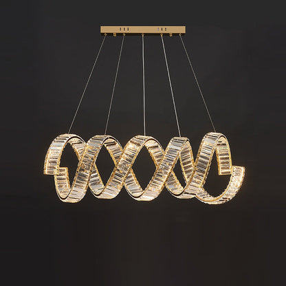 Traditional Luxury Circular Spring-Shaped Stainless Steel Iron Crystal LED Chandeliers Island Light For Dining Room