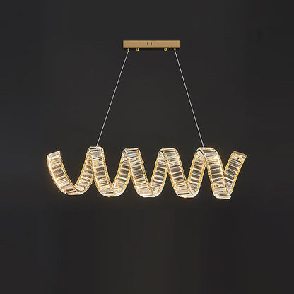 Traditional Luxury Circular Spring-Shaped Stainless Steel Iron Crystal LED Chandeliers Island Light For Dining Room