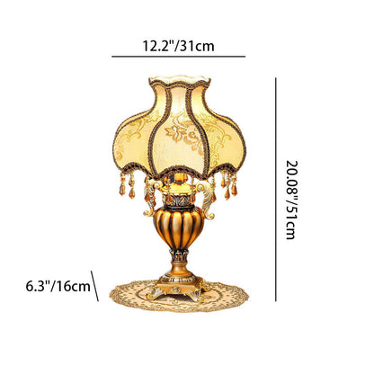 Traditional Luxury Flower-Shaped Cylindrical Metal Resin Fabric 1-Light Table Lamp For Bedroom