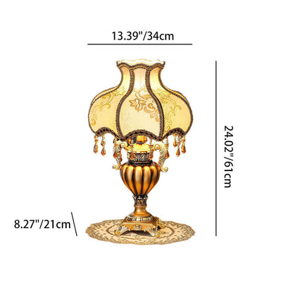 Traditional Luxury Flower-Shaped Cylindrical Metal Resin Fabric 1-Light Table Lamp For Bedroom