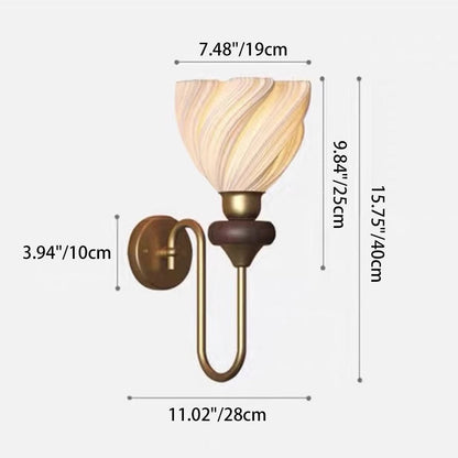Traditional Vintage Petal-Shaped Skirt Hem Solid Wood Iron PLA 1-Light Wall Sconce Lamp For Bedroom