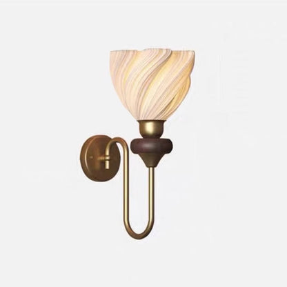 Traditional Vintage Petal-Shaped Skirt Hem Solid Wood Iron PLA 1-Light Wall Sconce Lamp For Bedroom