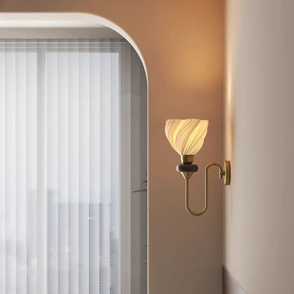 Traditional Vintage Petal-Shaped Skirt Hem Solid Wood Iron PLA 1-Light Wall Sconce Lamp For Bedroom
