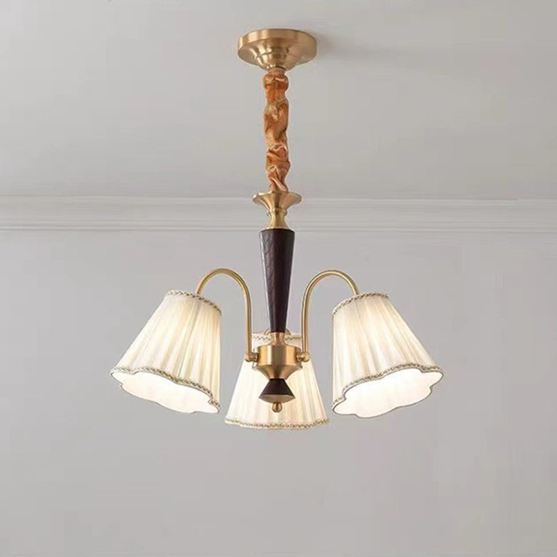 Traditional Vintage Cylindrical Multi-Flower Iron Copper Fabric 3/6/8-Light Chandelier For Living Room