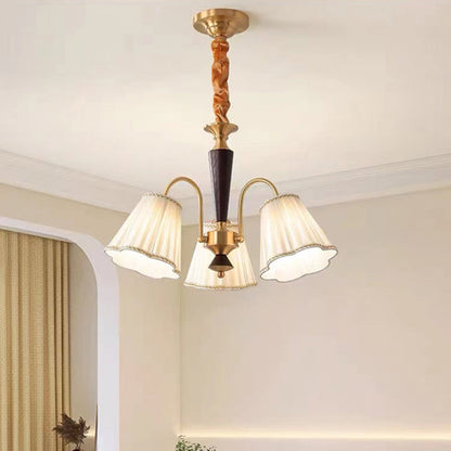 Traditional Vintage Cylindrical Multi-Flower Iron Copper Fabric 3/6/8-Light Chandelier For Living Room