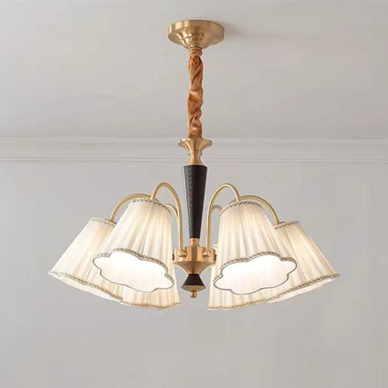Traditional Vintage Cylindrical Multi-Flower Iron Copper Fabric 3/6/8-Light Chandelier For Living Room