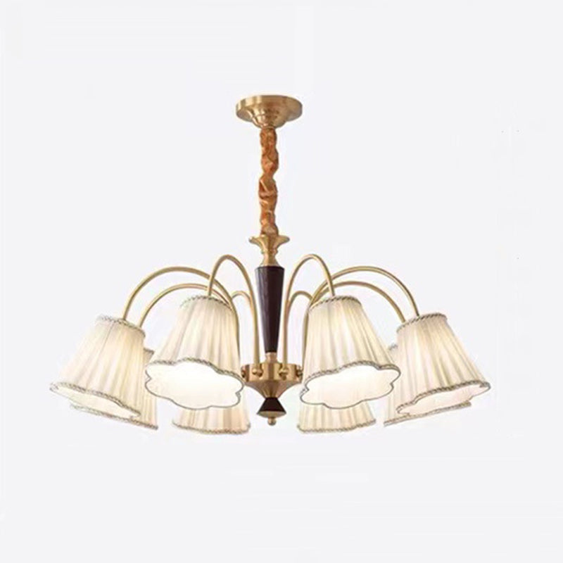 Traditional Vintage Cylindrical Multi-Flower Iron Copper Fabric 3/6/8-Light Chandelier For Living Room