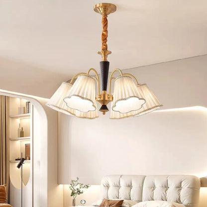 Traditional Vintage Cylindrical Multi-Flower Iron Copper Fabric 3/6/8-Light Chandelier For Living Room