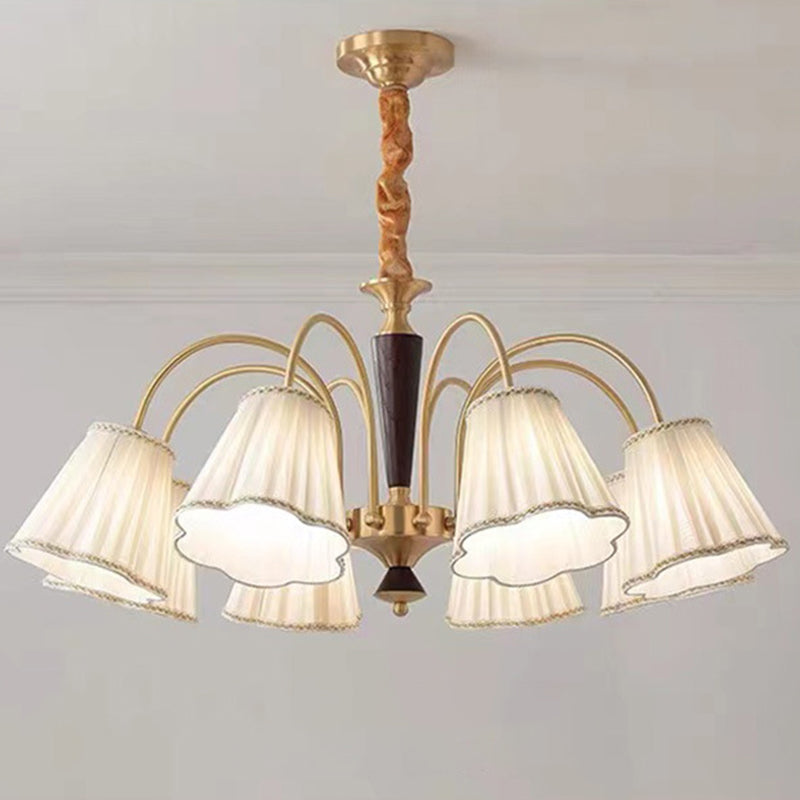 Traditional Vintage Cylindrical Multi-Flower Iron Copper Fabric 3/6/8-Light Chandelier For Living Room