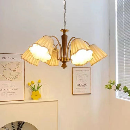 Traditional Vintage Cylindrical Multi-Flower Iron Copper Fabric 3/6/8-Light Chandelier For Living Room