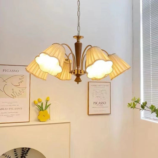 Traditional Vintage Cylindrical Multi-Flower Iron Copper Fabric 3/6/8-Light Chandelier For Living Room