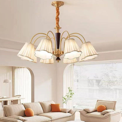Traditional Vintage Cylindrical Multi-Flower Iron Copper Fabric 3/6/8-Light Chandelier For Living Room