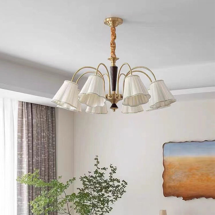 Traditional Vintage Cylindrical Multi-Flower Iron Copper Fabric 3/6/8-Light Chandelier For Living Room