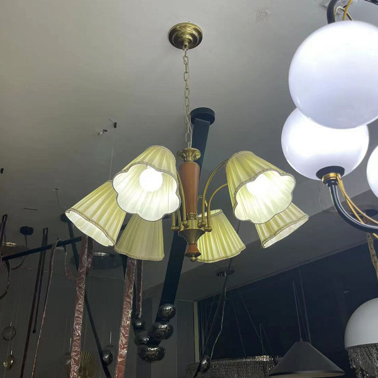 Traditional Vintage Cylindrical Multi-Flower Iron Copper Fabric 3/6/8-Light Chandelier For Living Room