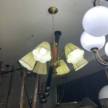 Traditional Vintage Cylindrical Multi-Flower Iron Copper Fabric 3/6/8-Light Chandelier For Living Room