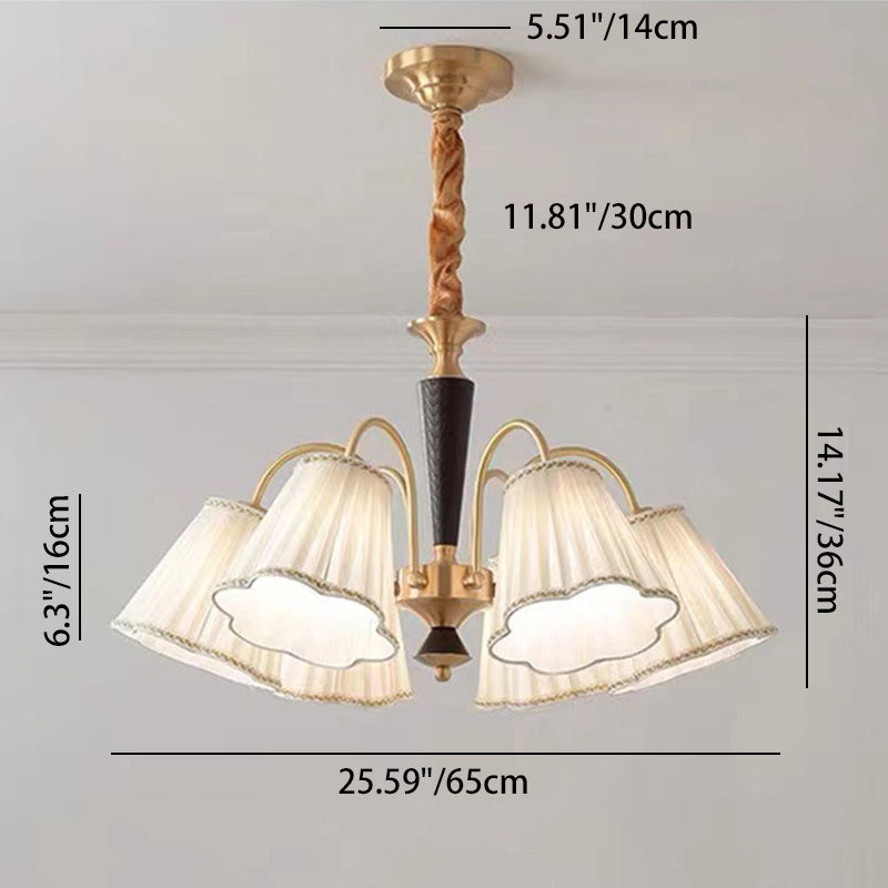 Traditional Vintage Cylindrical Multi-Flower Iron Copper Fabric 3/6/8-Light Chandelier For Living Room