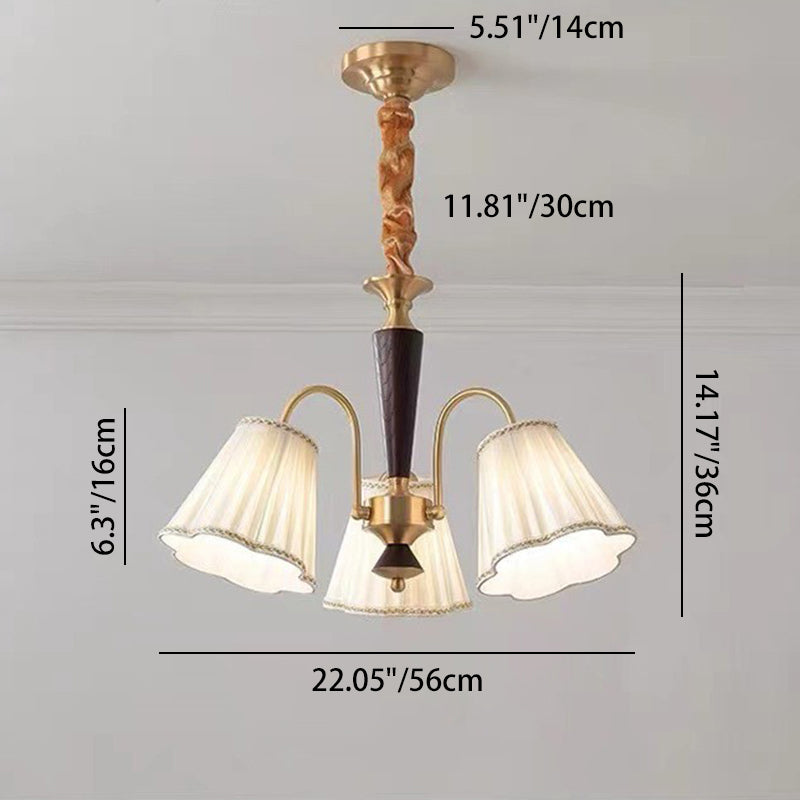 Traditional Vintage Cylindrical Multi-Flower Iron Copper Fabric 3/6/8-Light Chandelier For Living Room